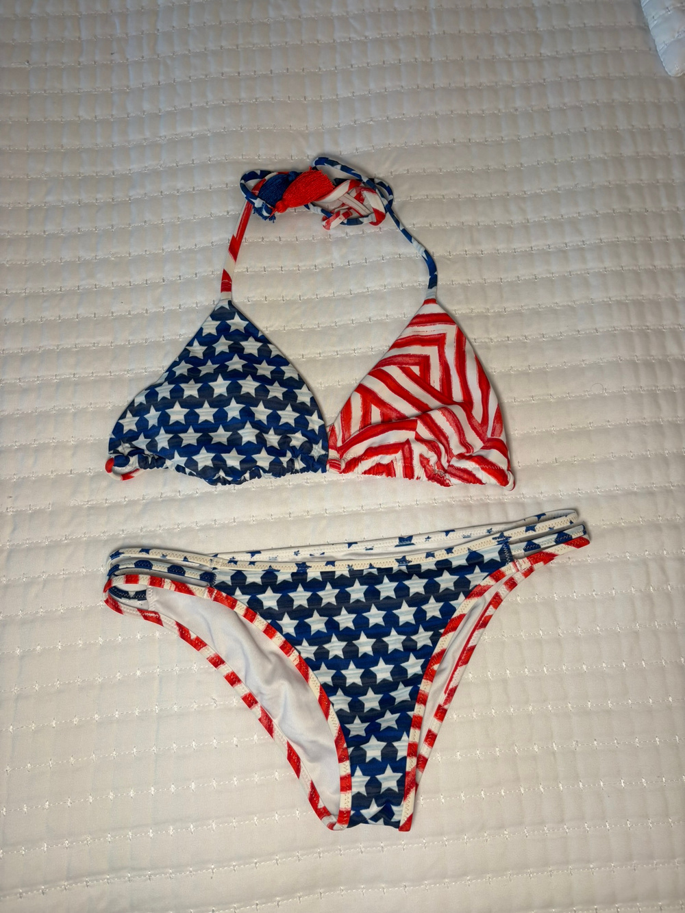 Victoria's Secret American Flag Bikini Set Triangle Top Size L and Bottom Size S